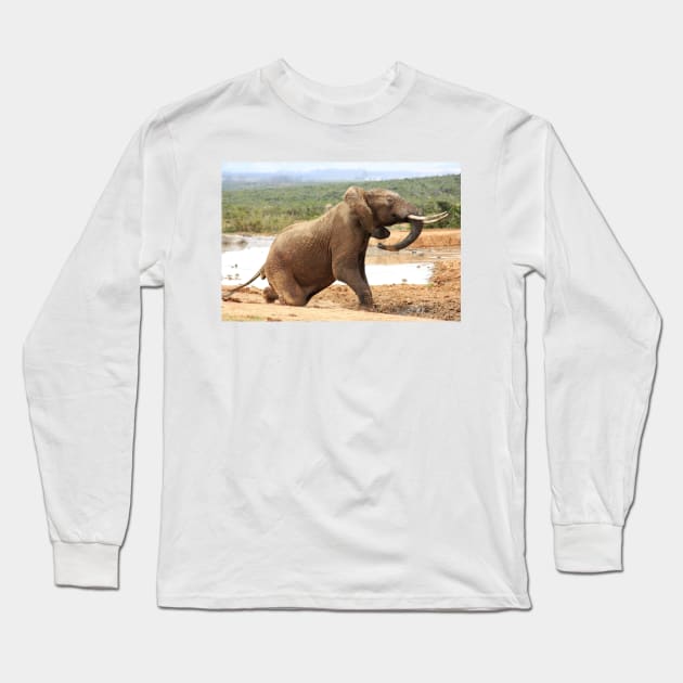 African Wildlife Photography Elephant Rising Long Sleeve T-Shirt by PathblazerStudios